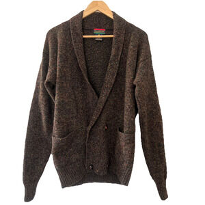 Vintage Churchill Downs Cardigan Sweater Mens Large Brown 100% British Wool READ